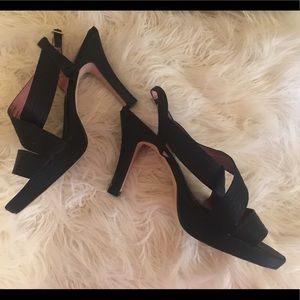 Like new Sam & Libby Black satin strappy 4" heels